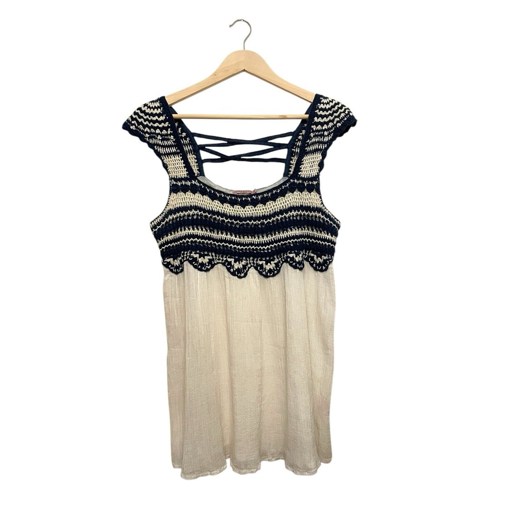 Calypso St. Barth Crochet Gauzy Top Women Size Medium Blue White‎ Boho Tropical